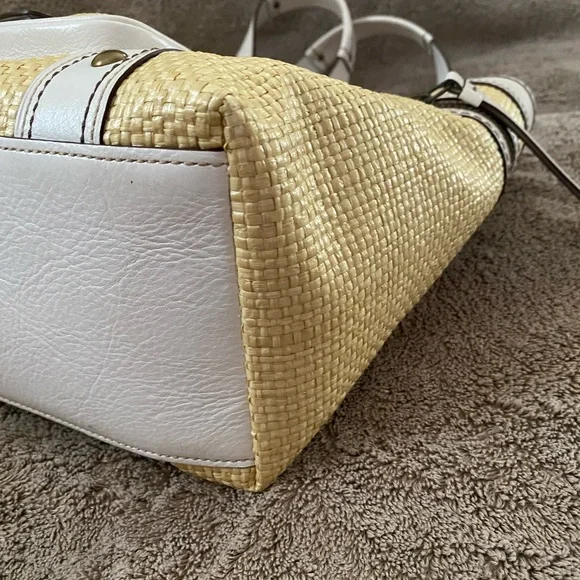 Coach Legacy White Leather Natural Tan Brown Woven Straw Rattan Raffia Handbag - Picture 12 of 16